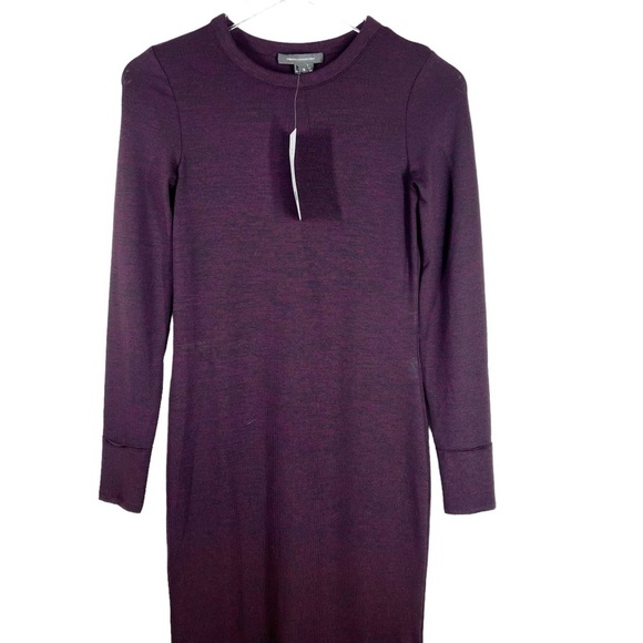 FRENCH CONNECTION Wine Color Long Sleeve Crewneck Midi Sweater Dress - Picture 1 of 10